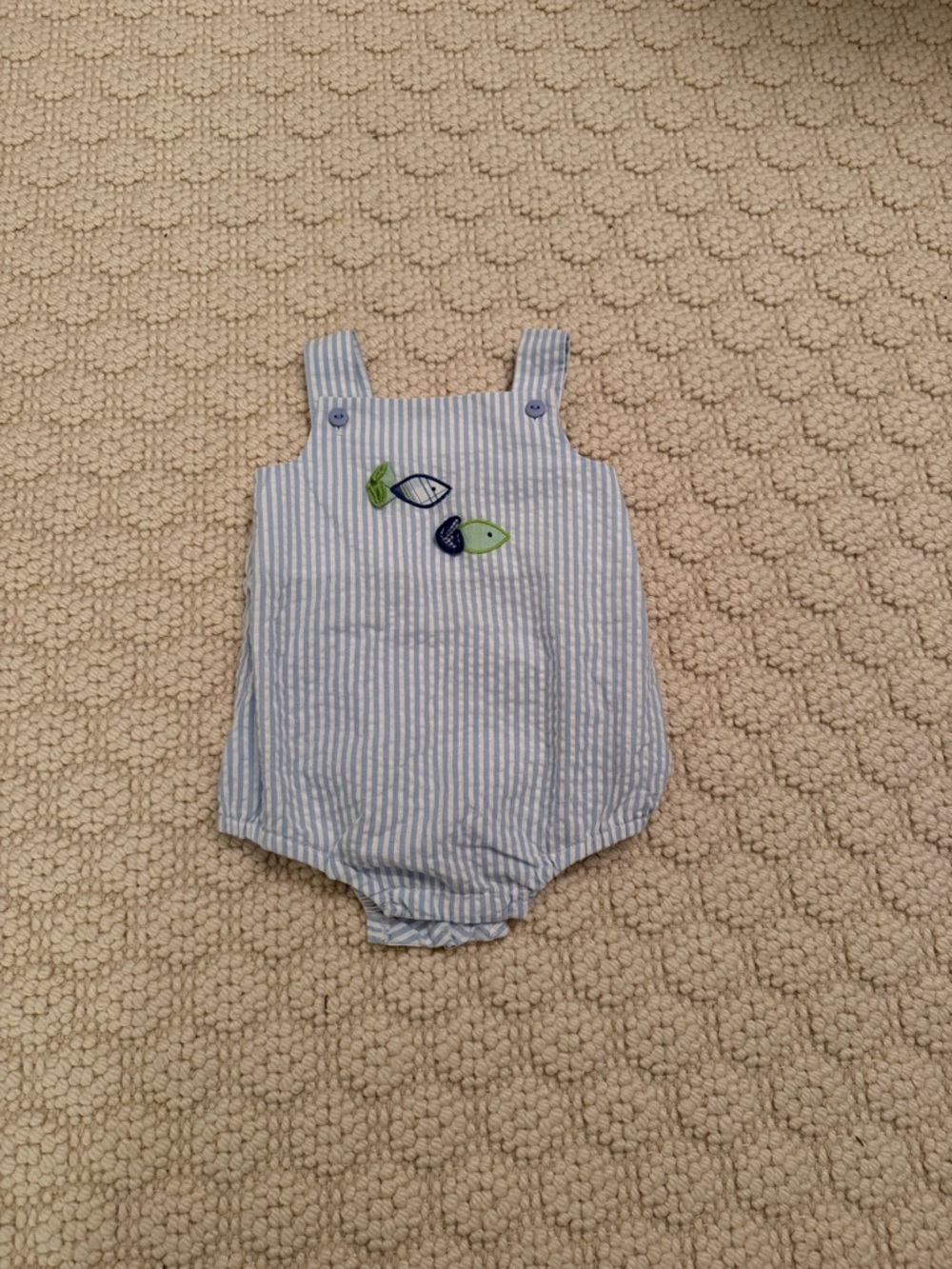 Florence Eiseman Seersucker Baby Bubble with Fish Embroidery